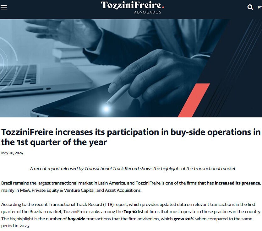 TozziniFreire increases its participation in buy-side operations in the 1st quarter of the year